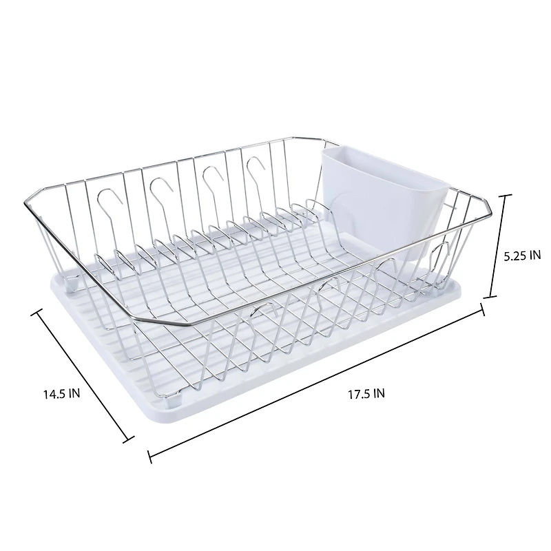 Kitchen Details White 3-Piece Chrome Dish Rack Set