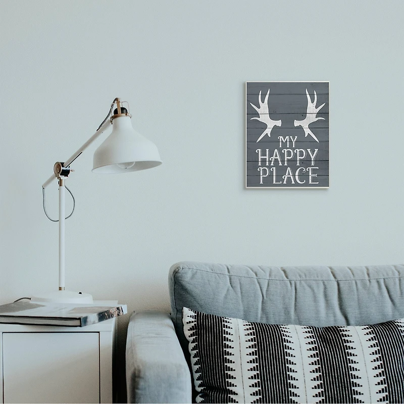 Stupell Industries Rustic My Happy Place Large Elk Antlers Wall Plaque