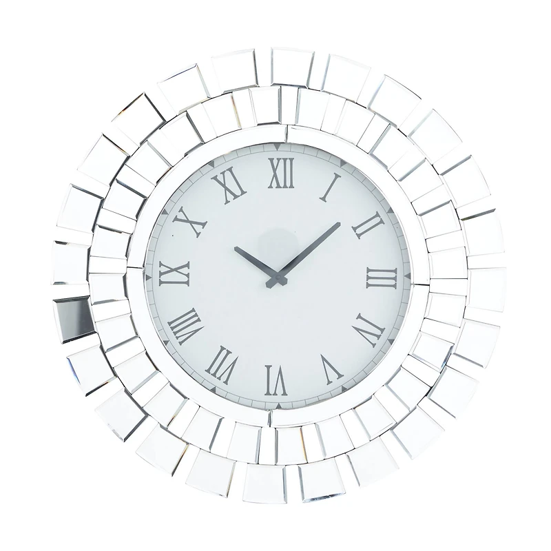 Silver MDF Glam Wall Clock, 24" x 2" x 24"