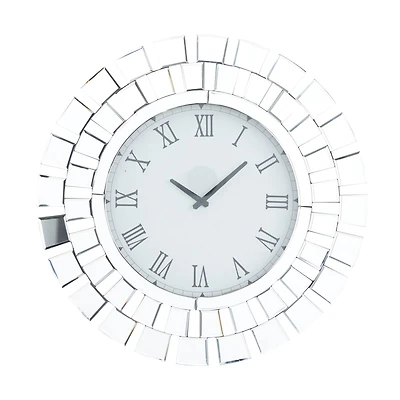 Silver MDF Glam Wall Clock, 24" x 2" x 24"