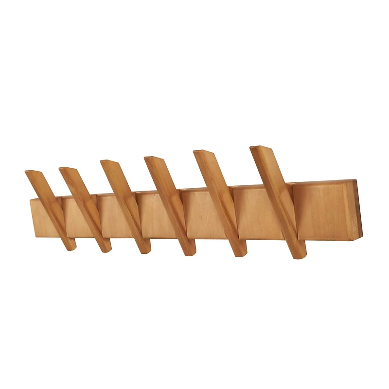 Brown Wood Minimalistic Wall Hook with 6 Hangers
