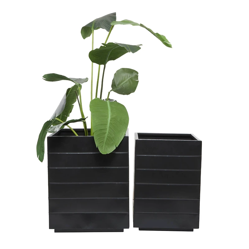 Black Modern Planter, Set of 2" 17", 15"