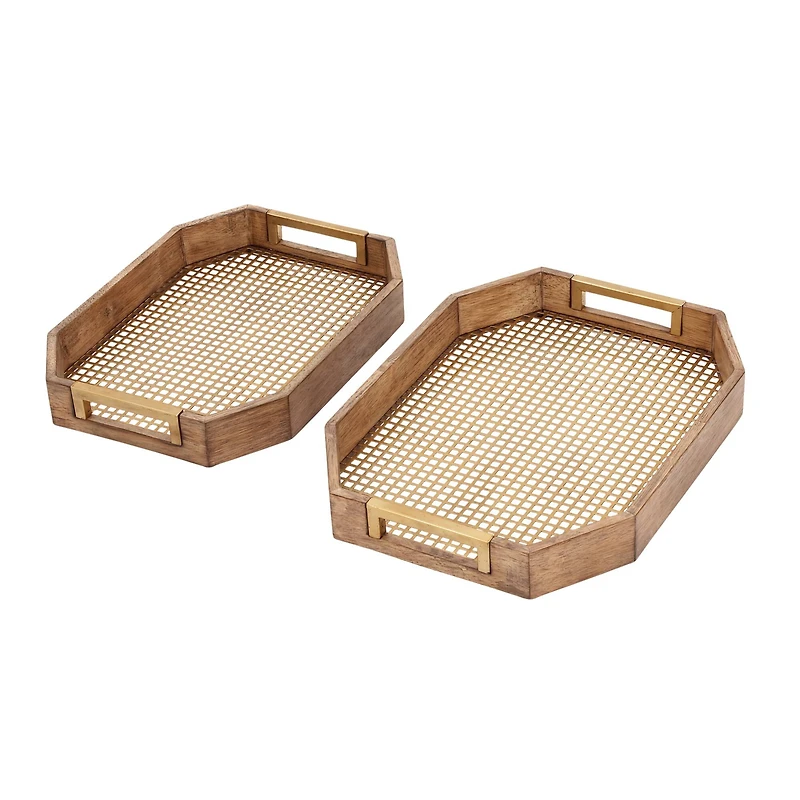 Light Brown Wood Traditional Tray Set