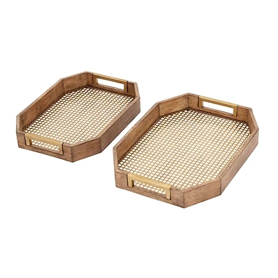 Light Brown Wood Traditional Tray Set