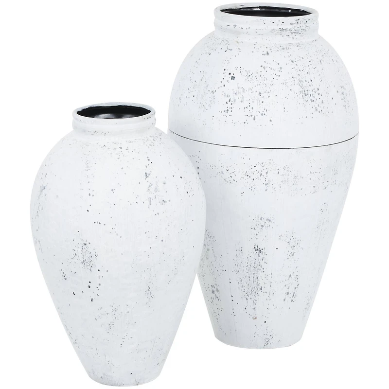 White Distressed Pot Floor Metal Vase Set