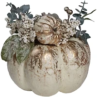 10" White & Gold Pinecone & Pumpkin Tabletop Décor