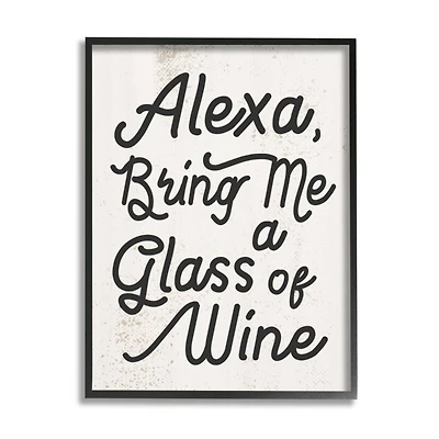 Stupell Industries Alexa Bring Me Wine Distressed Kitchen Sign with Black Frame