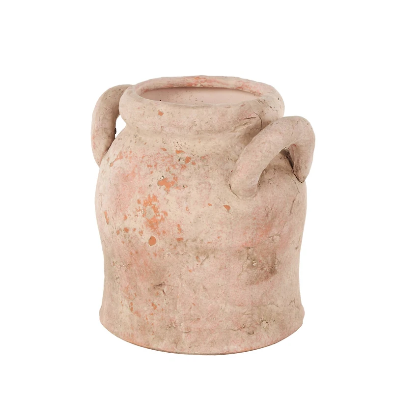 8.25" Pink Ceramic Antique Style Distressed Decorative Vase with Handles