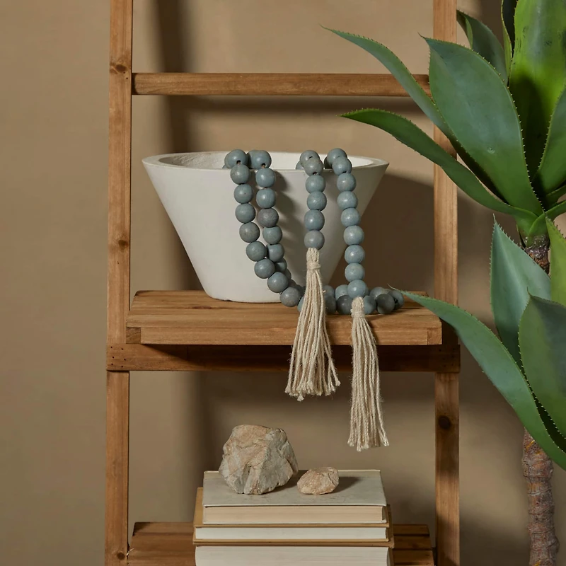 Blue Wood Beaded Garland with Tassel