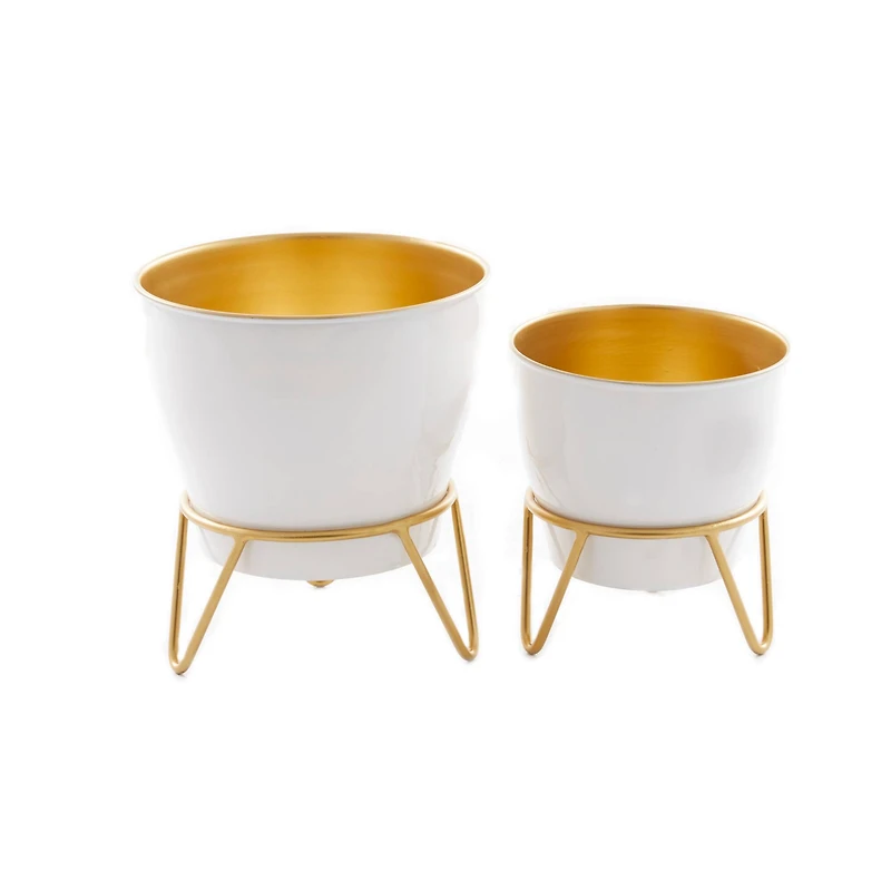 The Novogratz Set of 2 White Iron Modern Planter, 11" x 10" x 10"