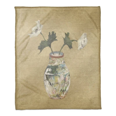 50" x 60" Colorful Vase with White Florals Coral Fleece Blanket