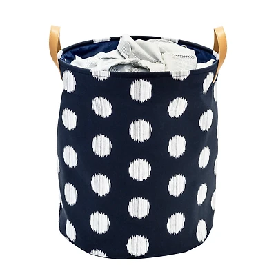 20" Coastal Collection Navy & Gray Dot Decorative Portable Laundry Bin