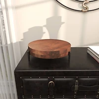 12" Brown Wood Tray with Black Metal Legs