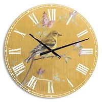 Designart 'Gold Bird On Blossoms Iii Farmhouse Wall Clock