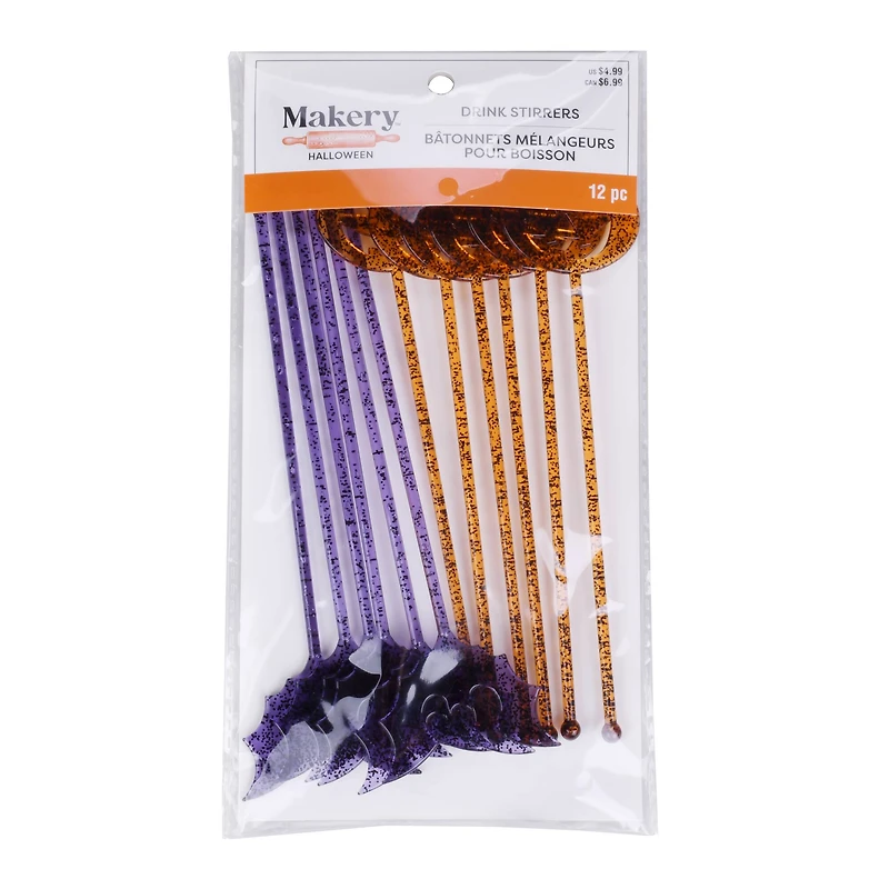 8" Trick-or-Treat Jack-o'-Lantern & Bat Drink Stirrers, 12ct. by Makery™