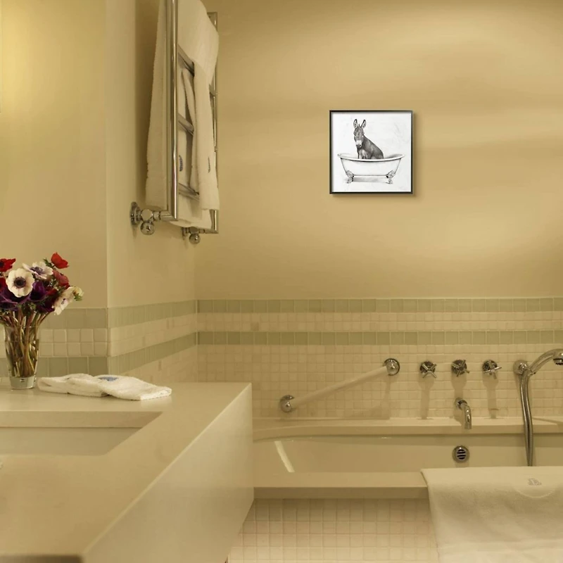 Stupell Industries Donkey in Claw Tub with Black Frame Wall Accent