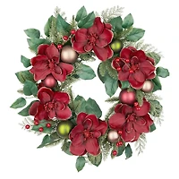 24" Burgundy Magnolia & Ornament Wreath by Ashland®
