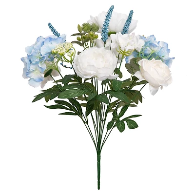 20.5" White Peony & Blue Hydrangea Mix Deluxe Bush by Ashland®