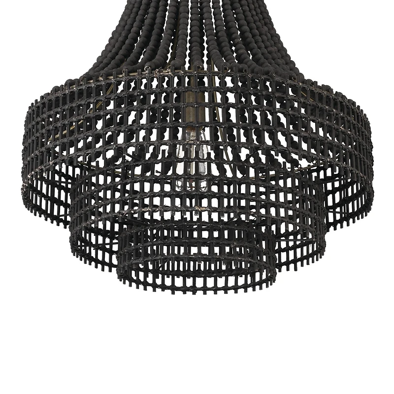 Hello Honey® 23.4" Black Metal, Rattan & Wood Bead Chandelier