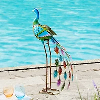 Glitzhome® 32" Metal Standing Peacock Garden Statue with Stakes