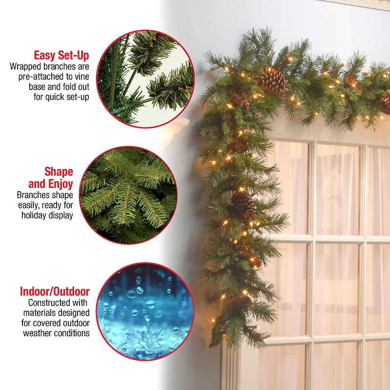 9' x 10" Pre-lit Pine Cone Artificial Christmas Garland with 50 Clear Lights-UL