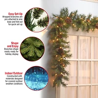 9' x 10" Pre-lit Pine Cone Artificial Christmas Garland with 50 Clear Lights-UL