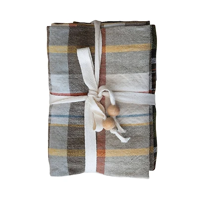 Hello Honey® Plaid Cotton Tea Towels with Wooden Beads