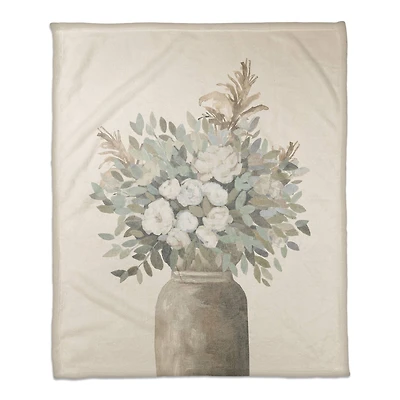 Modern Transitional Flowers 50" x 60" Coral Fleece Blanket