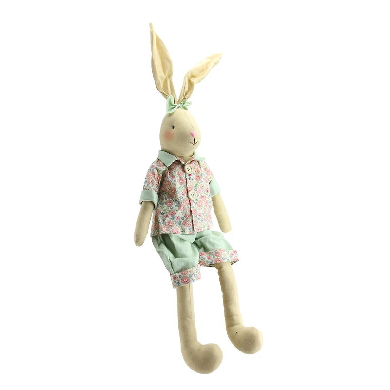 1.6ft. Sitting Linen Pink & Green Floral Easter Bunny Rabbit Spring Figure