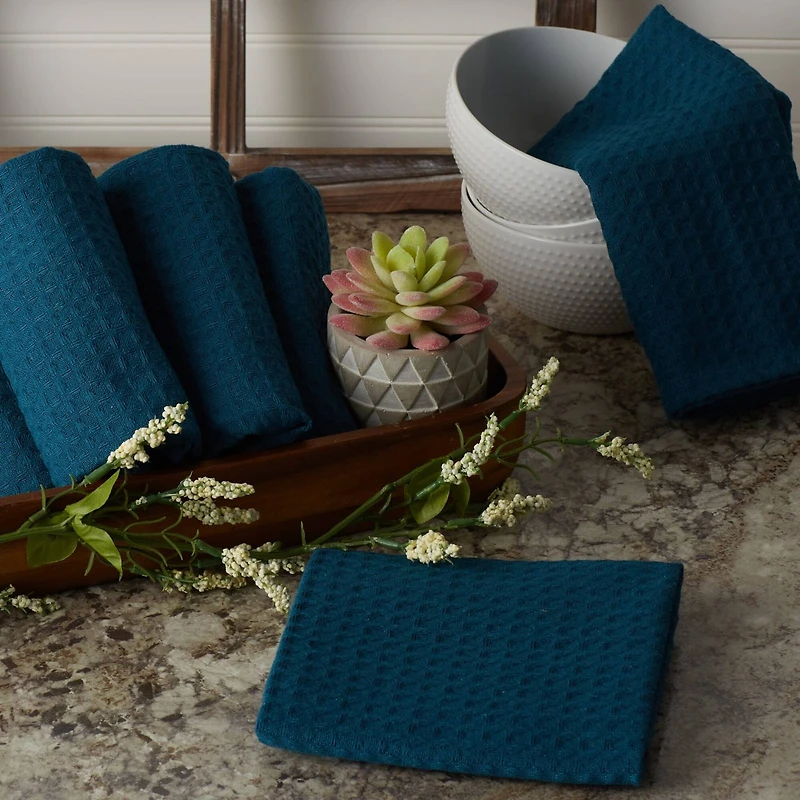 DII® Teal Green Recycled Cotton Waffle Dish Towels, 6ct.