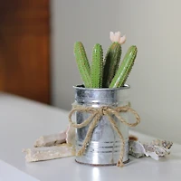 7" Tropical Green Mini Faux Columnar Cactus in Silver Planter