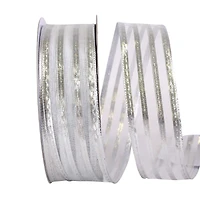 JAM Paper 1.5" x 50yd. Silver Wired Metallic Stripe Value Ribbon