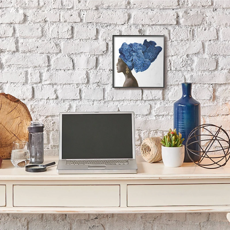 Stupell Industries Strong Female Portrait Patterned Head Wrap Wall Accent with Black Frame