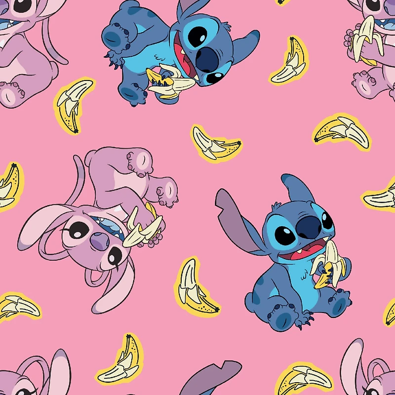 Disney® Stitch & Angel Pink Banana Cotton Fabric