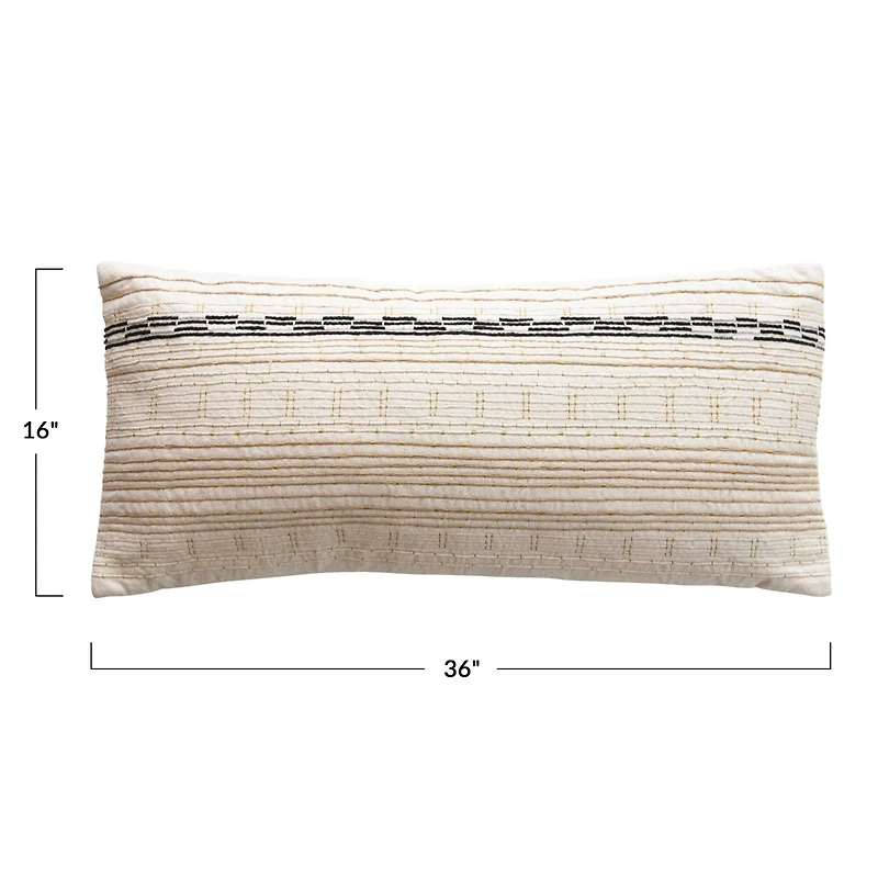 Embroidered Gold, Black & Cream Lumbar Pillow