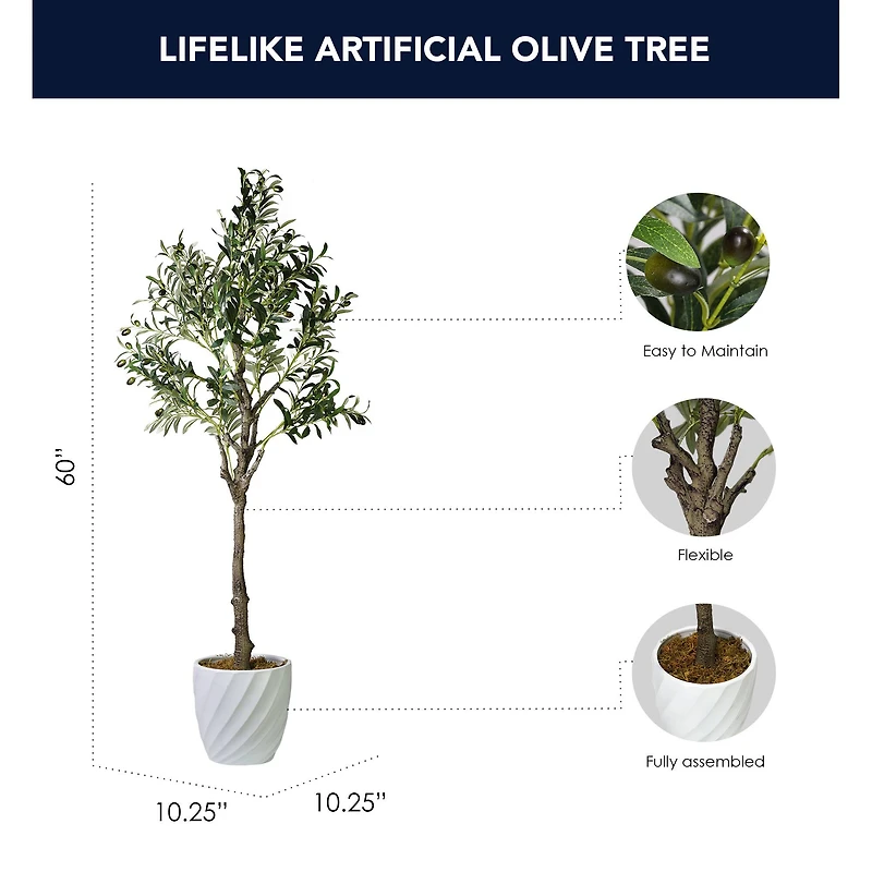 American Art Decor 5ft. Olive Tree in White Ceramic Pot