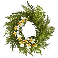 24" Mixed Fern & Dendrobium Orchid Wreath