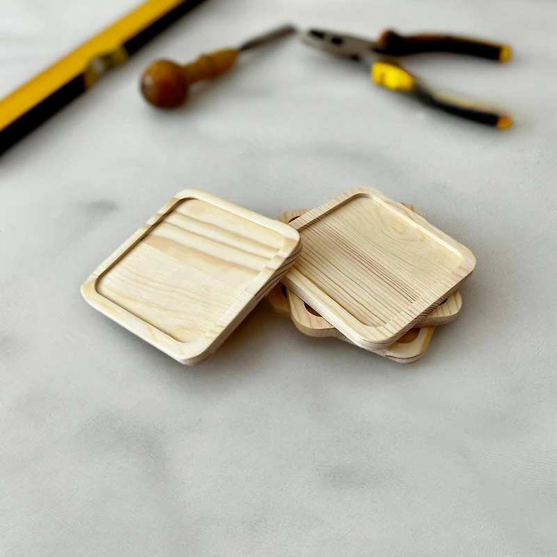 Square Welled Pinewood Coasters, 4ct. by Make Market®