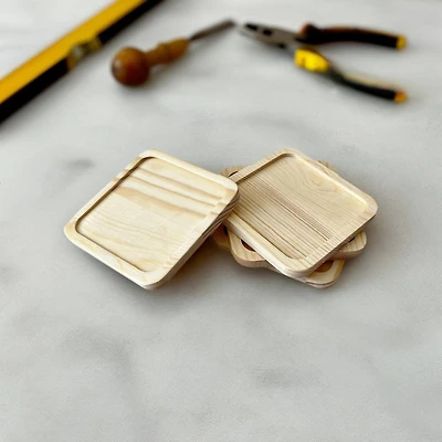 Square Welled Pinewood Coasters, 4ct. by Make Market®