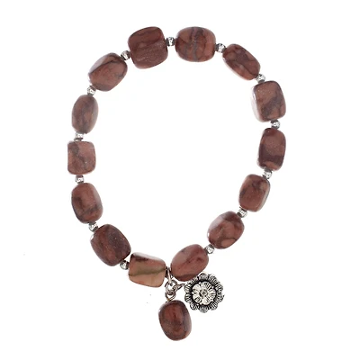 John Bead Jasper Natural Stone Stretch Bracelet with Flower Charm