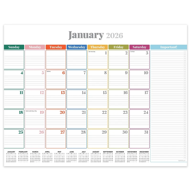 2026 Rainbow Blocks Large Desk Pad Monthly Blotter Calendar