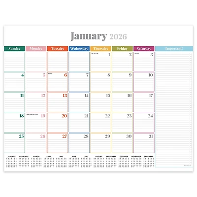 2026 Rainbow Blocks Large Desk Pad Monthly Blotter Calendar