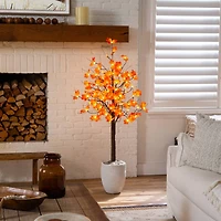 5ft. Pre-Lit Minimalist Autumn Maple Artificial Fall Tree with 96 LED Warm White & Orange Pumpkin Shaped Lights