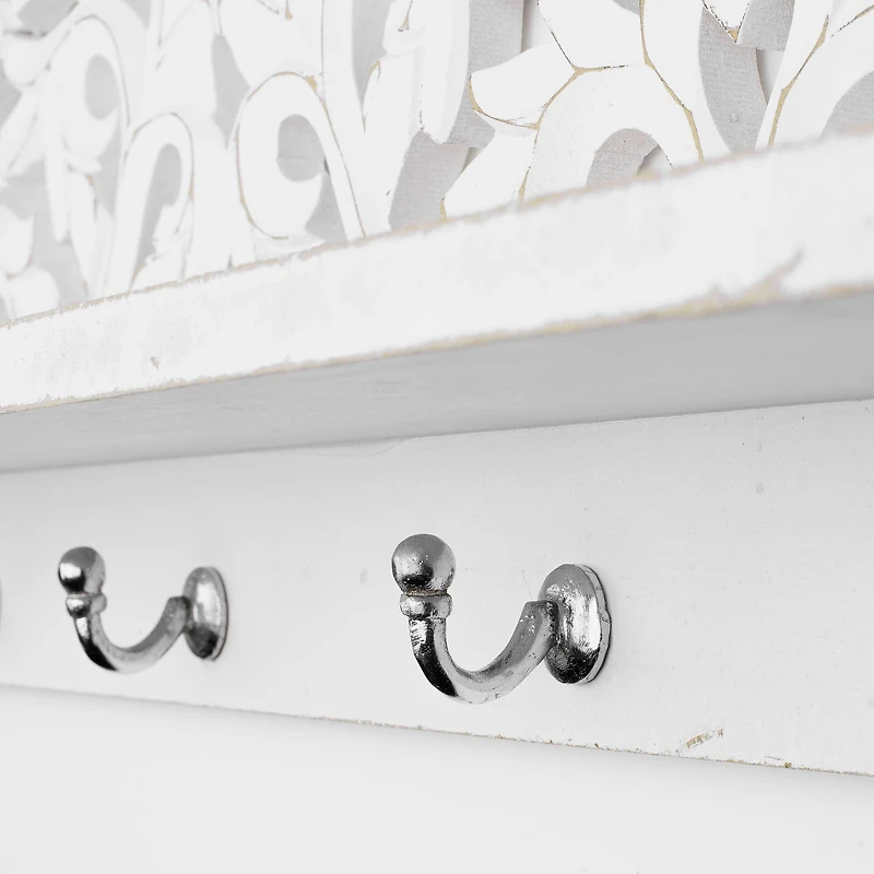 30" White Floating Wall Coat & Hat Hook Rack Shelf