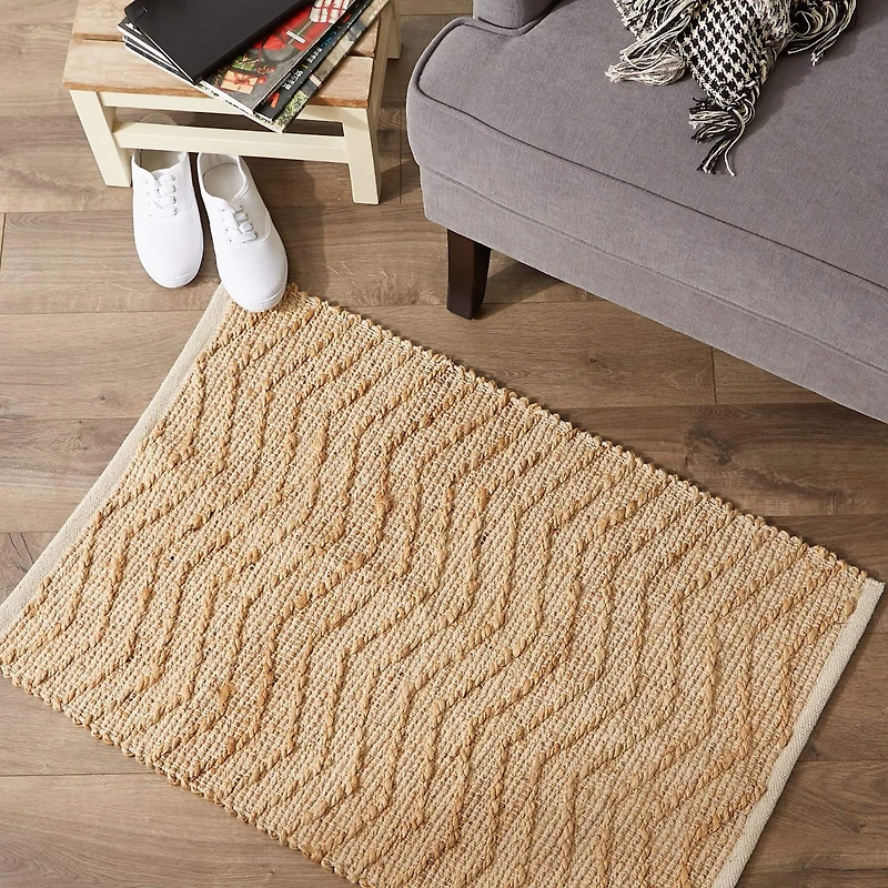 DII® Off White With Natural Jute Chevron Hand-Loomed Rug, 2ft. x 3ft"