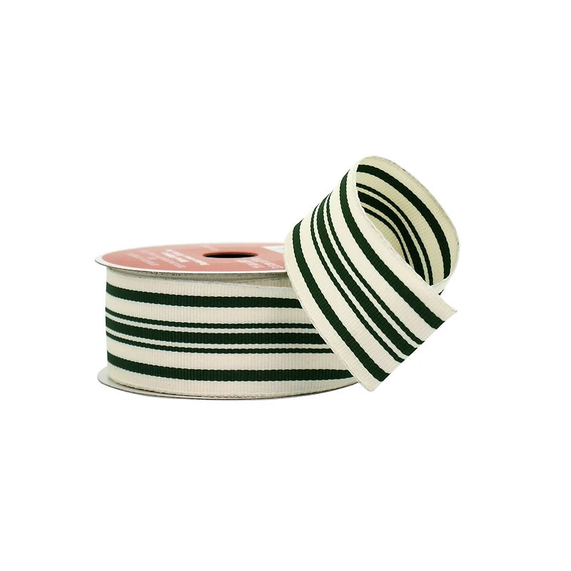 1.5" x 30ft. Green Ticking Ribbon by Celebrate I