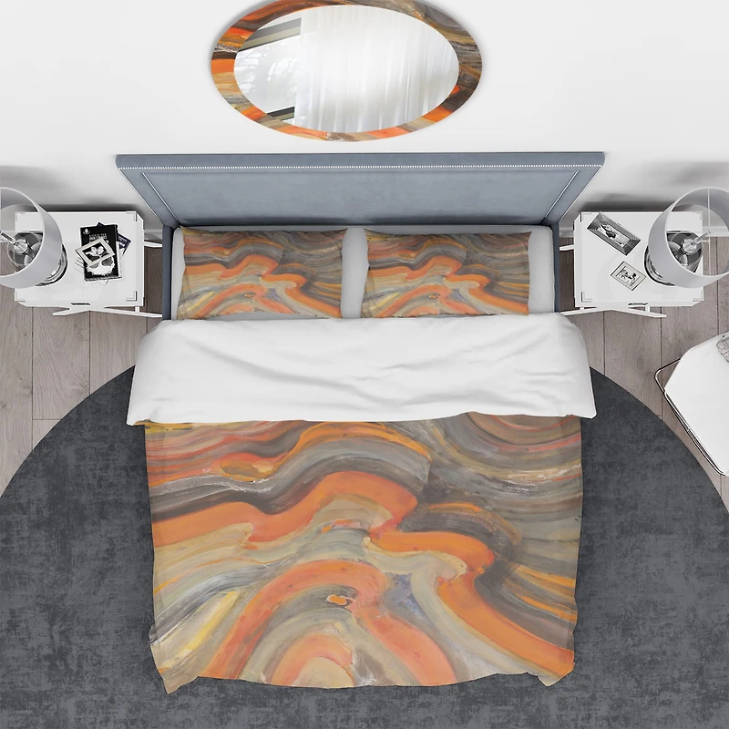 Designart 'Abstract Gilded Orange Waves' Geometric Bedding Set