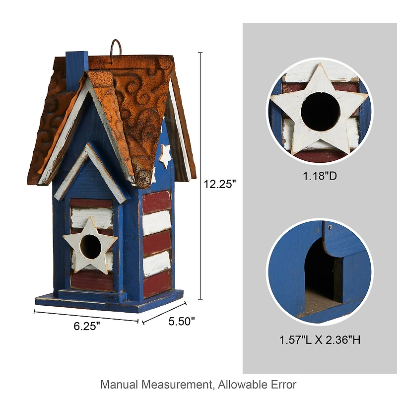 Glitzhome® 12.25" Patriotic Distressed Wood Villa Birdhouse