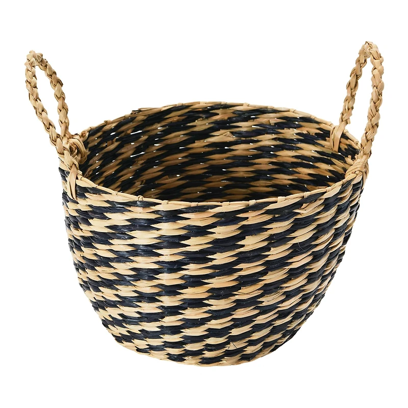Hello Honey® Black & Natural Hand-Woven Seagrass Baskets with Handles Set