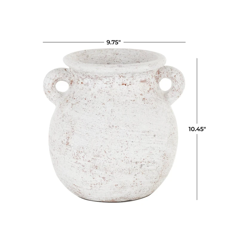 10" Cream Ceramic Textured Vase with Handles